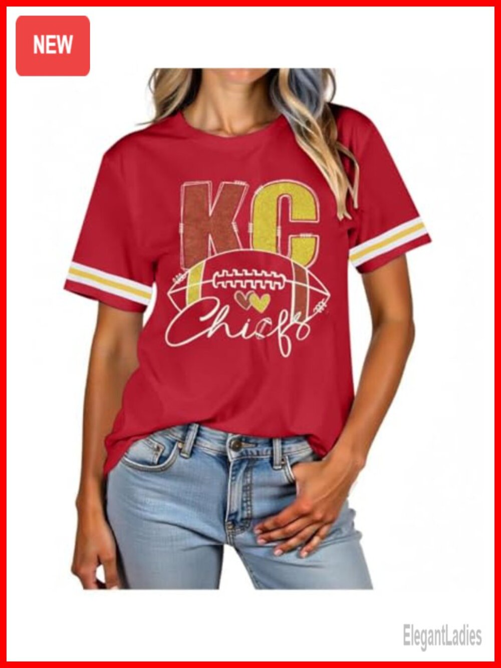 Women's Sequin Game Day Football Shirt Crew Neck Short Sleeve Tee